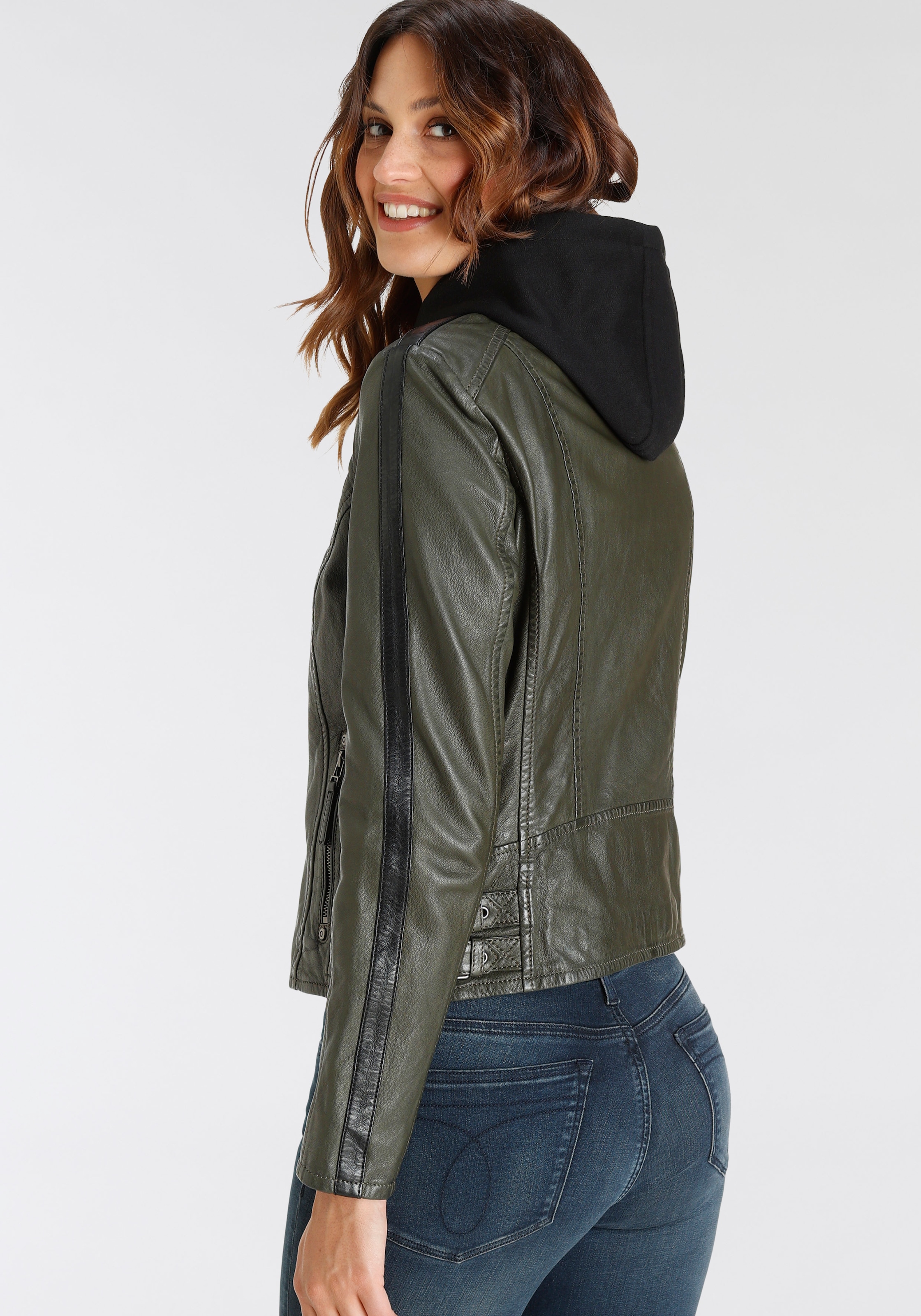 Mauritius Lederjacke »GWRanja« mitKapuze mit kontrastfarbigen Details