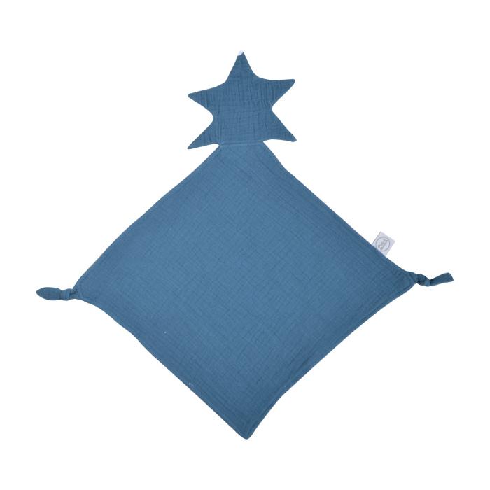 DOUDOU MOUCHOIR ETOILE GAZE DE COTON 30X46CM BLEU FONCE