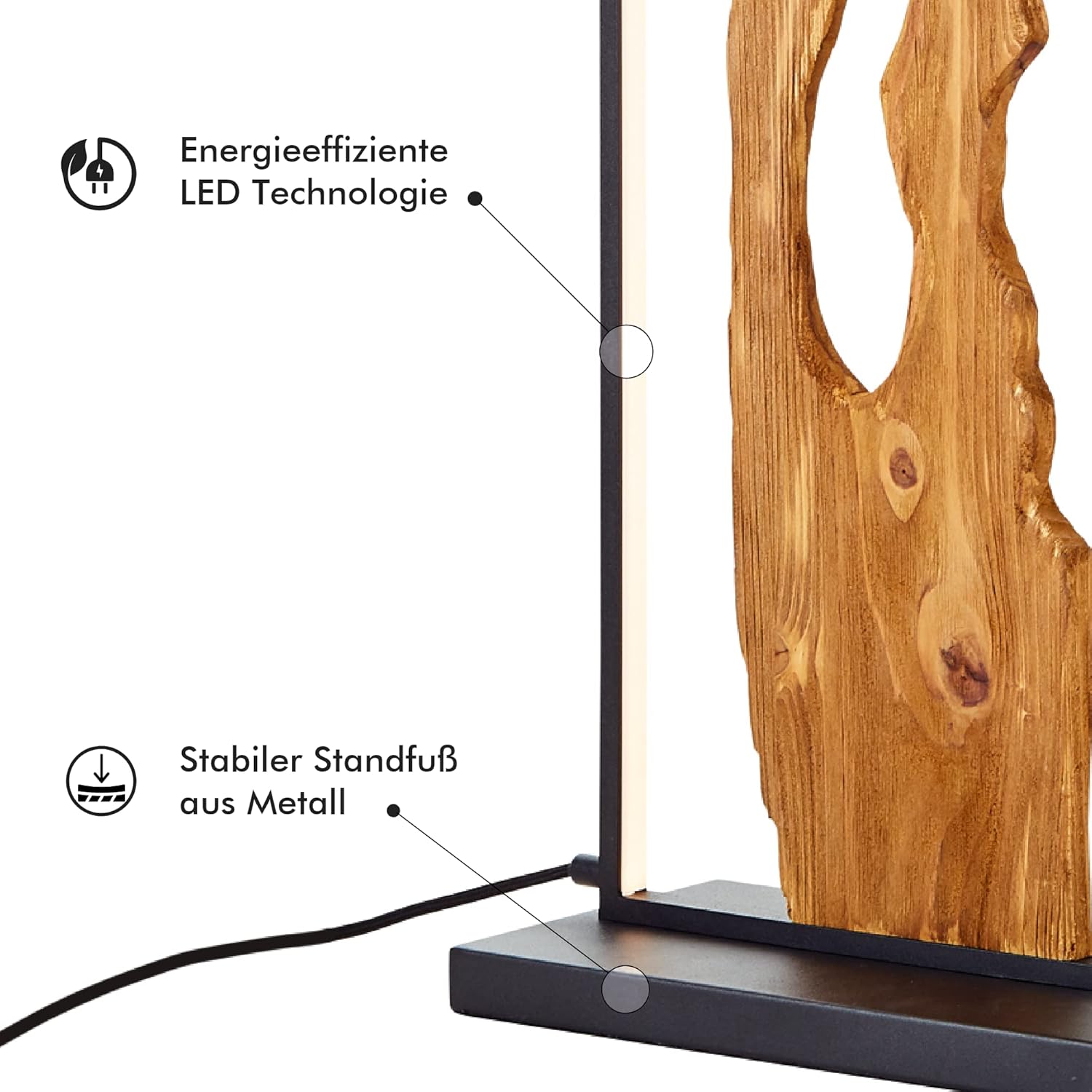 Brilliant LED Standleuchte 120cm Stehlampe Holz/Schwarz, Eckleuchte Aluminium/Metall/Holz, Lampe Wohnzimmer Stehlampe Modern Floor Lamp 1x LED integriert, 20W, Holzlampe, Corner Lamp