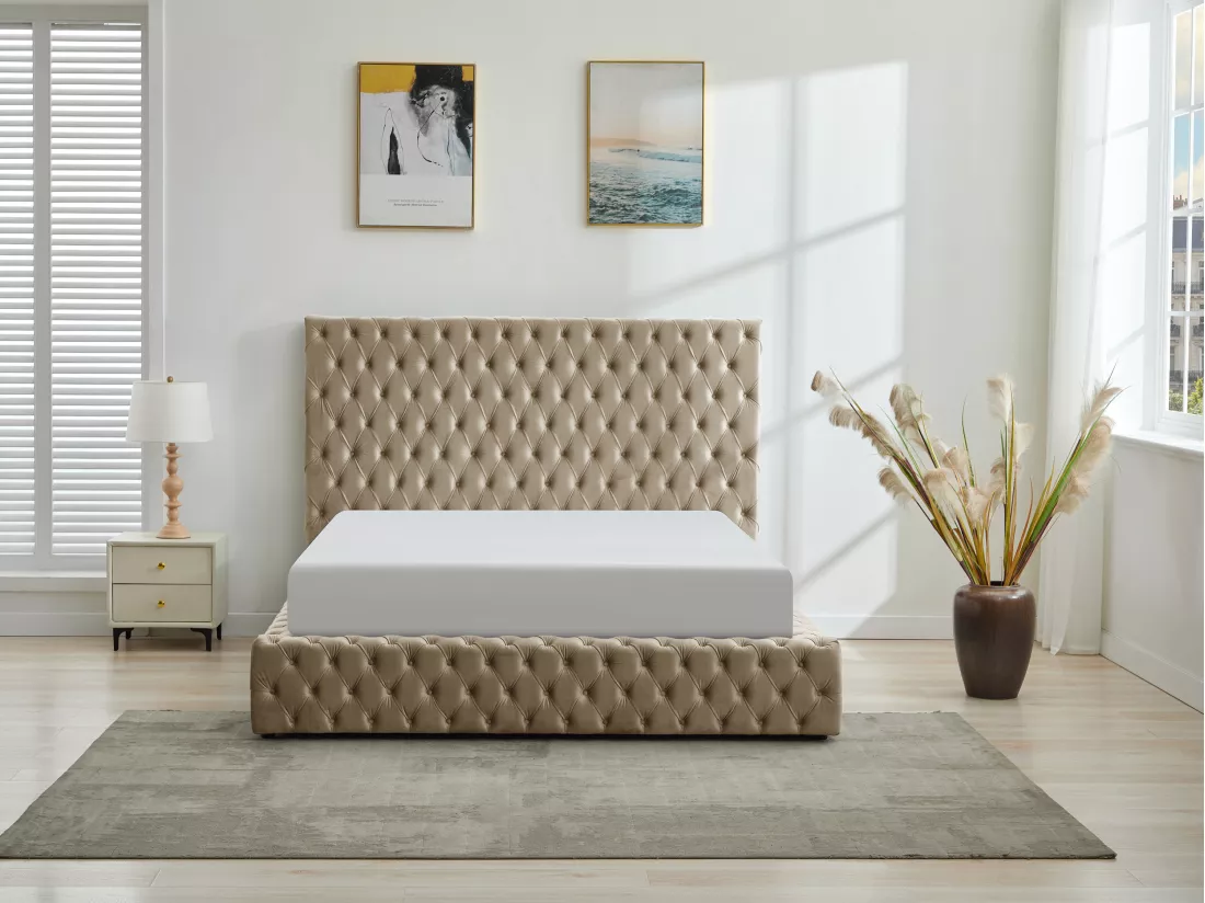 Lit coffre Chesterfield 180 x 200 cm - Velours - Taupe + Matelas - DULENI