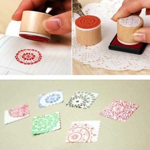 (6er Set) Holz Stempel DIY Glückwunschkarten / Einladungskarten / Brief Dekoration Mandala Motiv Stempel