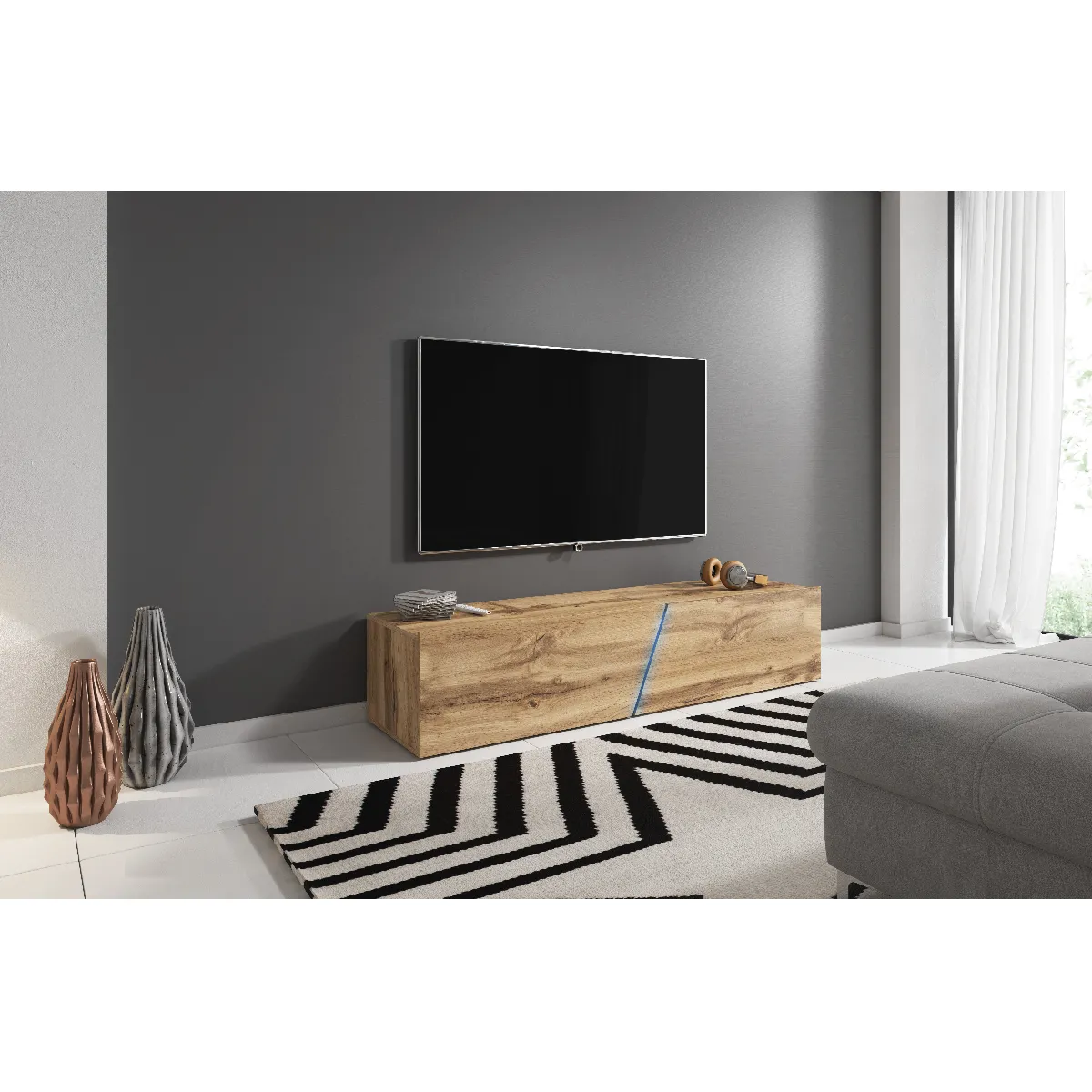 3xeliving Meuble TV suspendu LED Aczi chêne Wotan