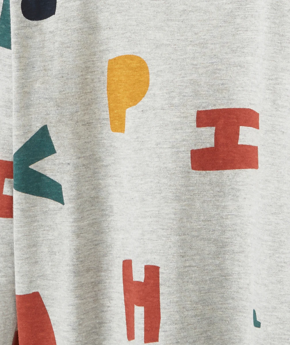 T-SHIRT GARÇON EN COTON BIO GRIS AVEC MOTIFS COLORÉS ET FLOQUÉS