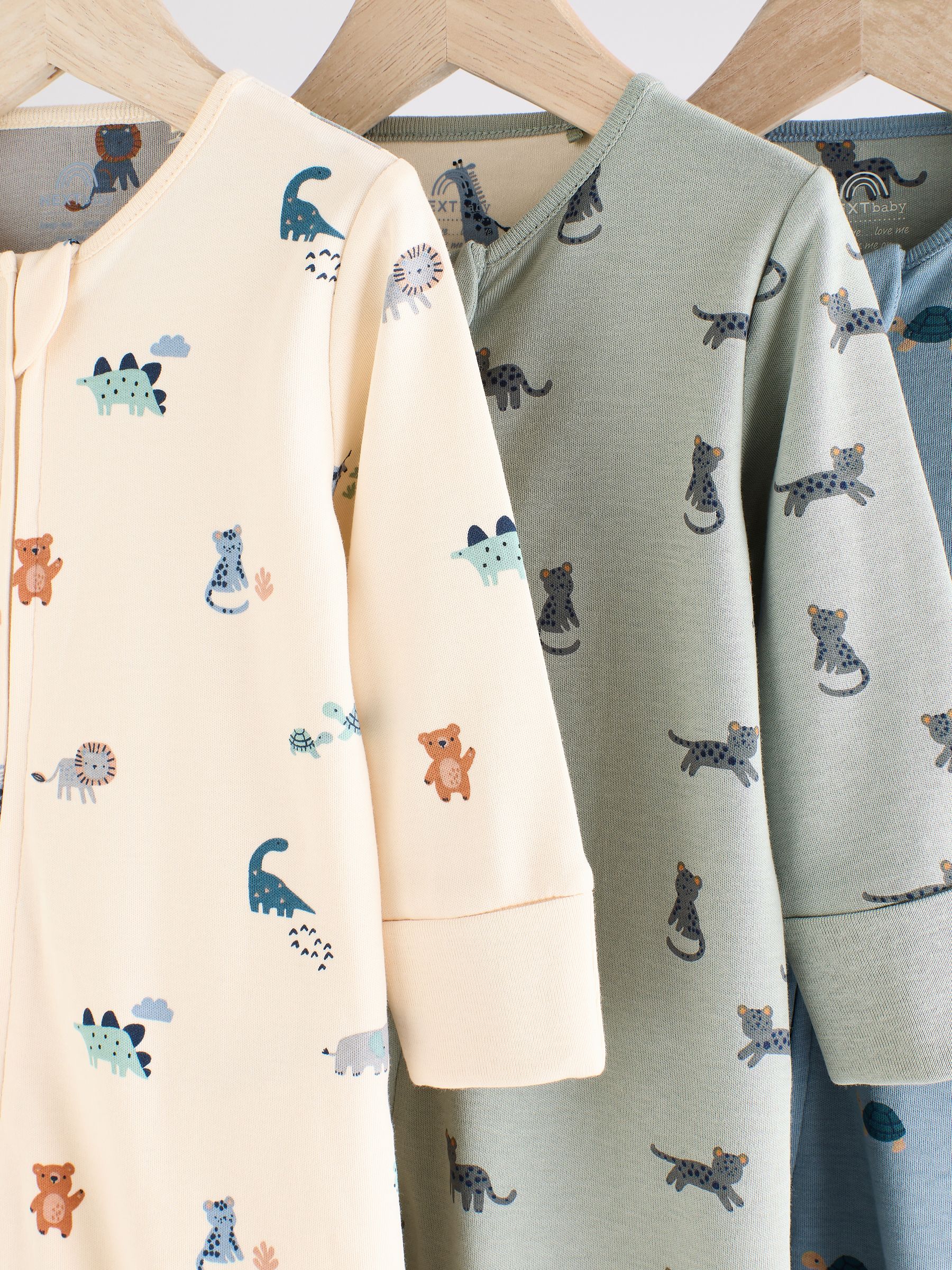 Blauwgroen - Verpakking van 3 baby-pyjama's met rits en print (0mnd -3jr)