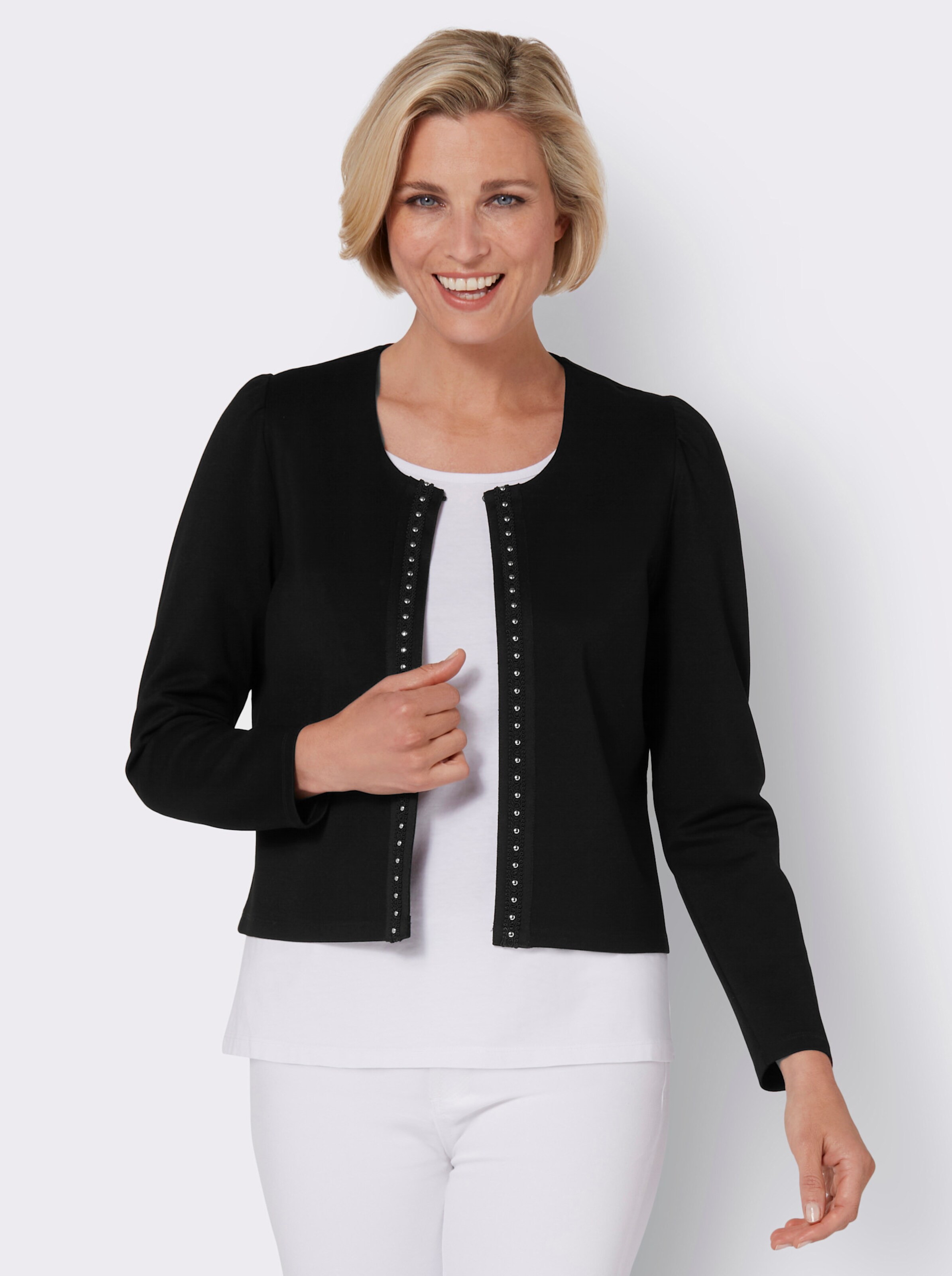 Shirtblazer mit Spitze und Nieten