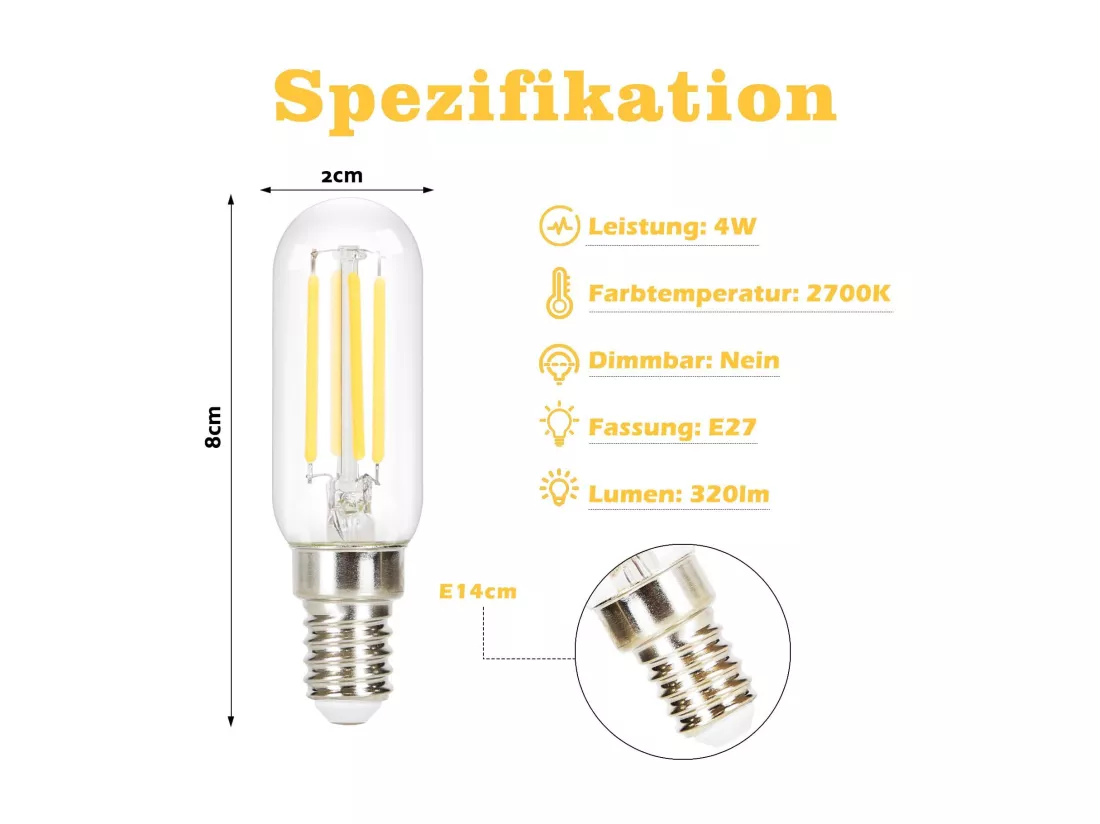 NETTLIFE Lot de 4 ampoule LED E14 lampe vintage - T25 blanc chaud filament ampoule Edison 2700K 4W blanc chaud ampoule