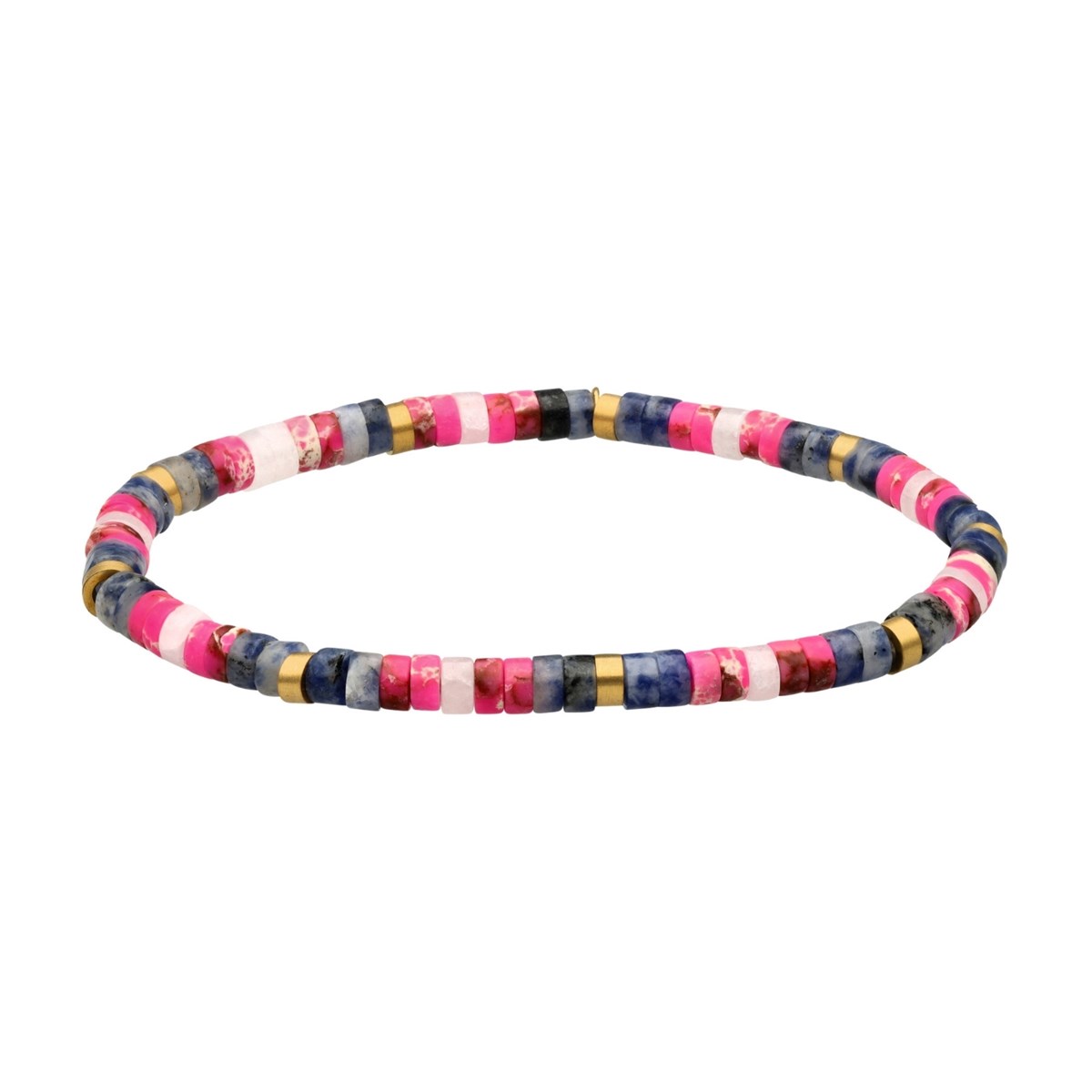 Bracelet Acier Perles Heishi 4mm Jaspe Bleu Et Rose Impérial-Large-20cm