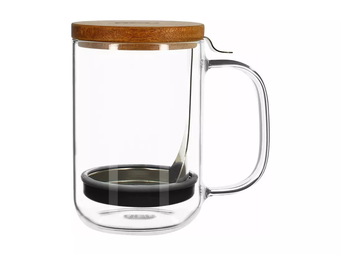 Ogo Living - Mug Cafe Press Romeo 450ml En Verre Avec Couvercle Bois
