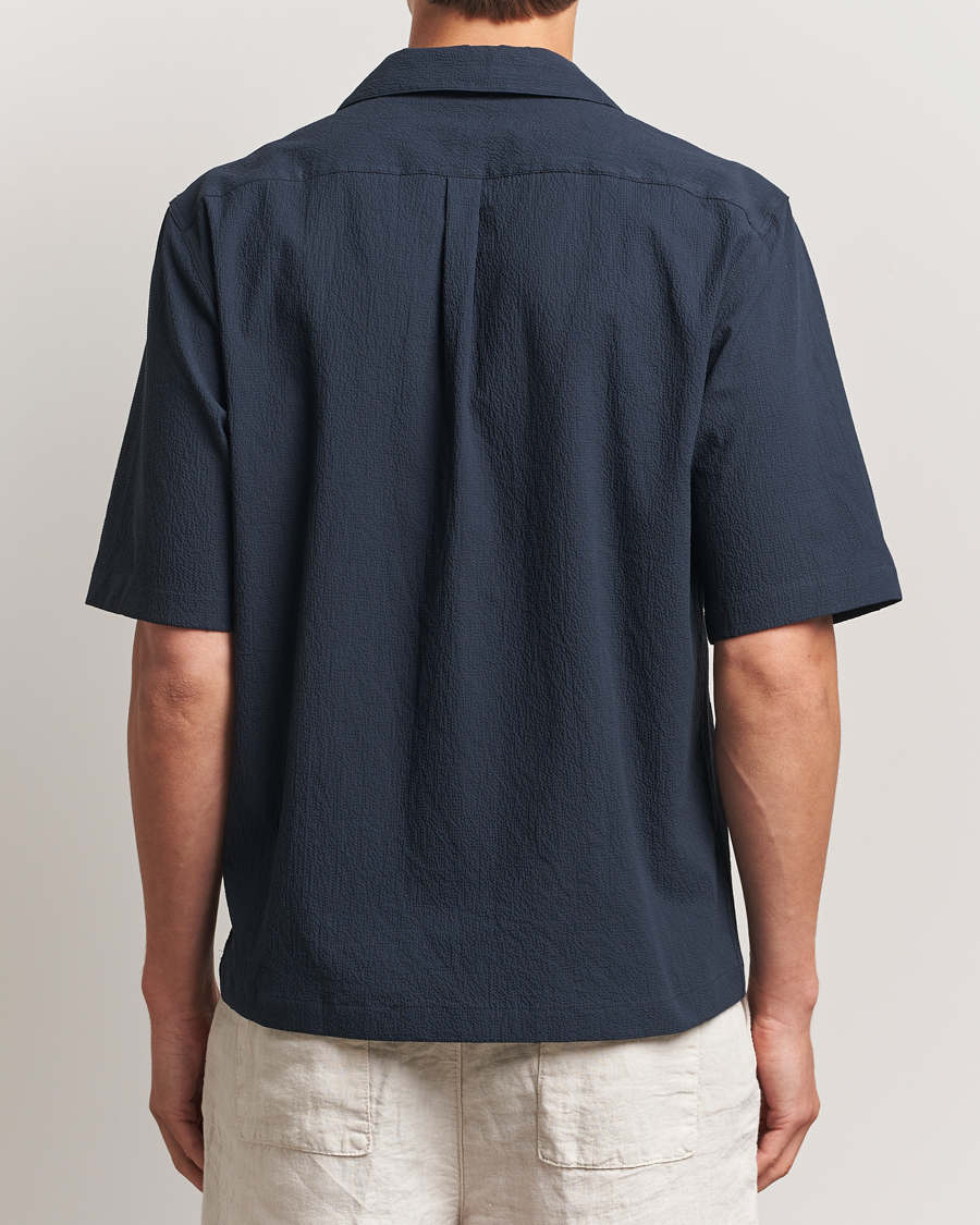 Oscar Jacobson Reg Fit Cuba Seersucker Shirt Navy