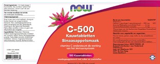 NOW C-500 Sinaasappelsmaak Kauwtabletten 100ST