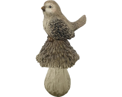 Decoratief vogelbeeldje met paddenstoel, H 51 cm, bruin