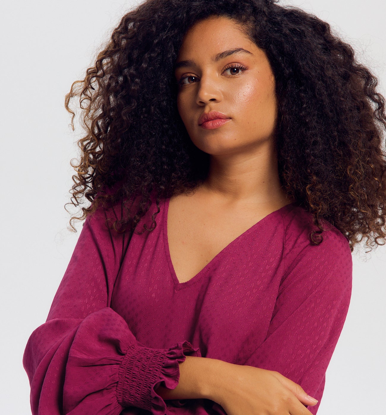 Blouse à smocks Femme - Framboise