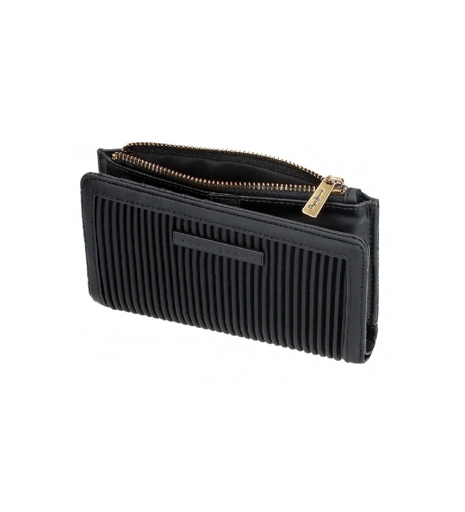 Carteira Pepe Jeans Aurora preta com porta-cartões - 17x10x2cm -