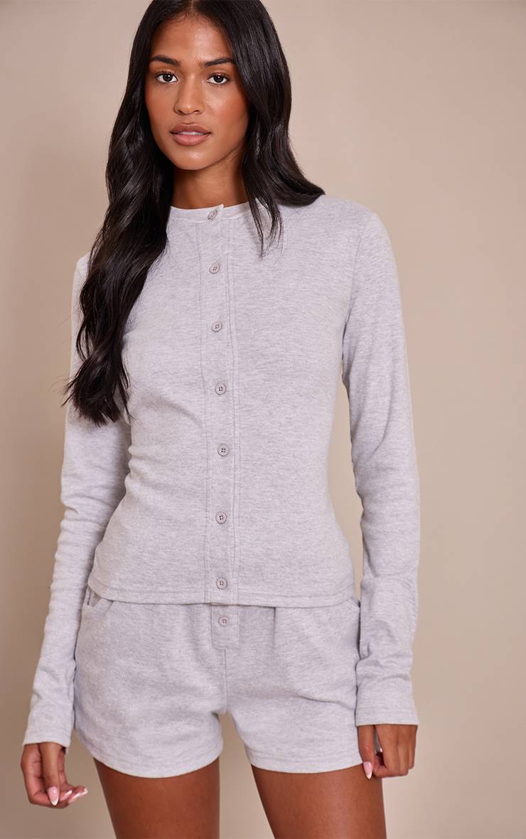 Gris Cendré Short Coordonné Toucher Doux Avec Détails Boutons Tall