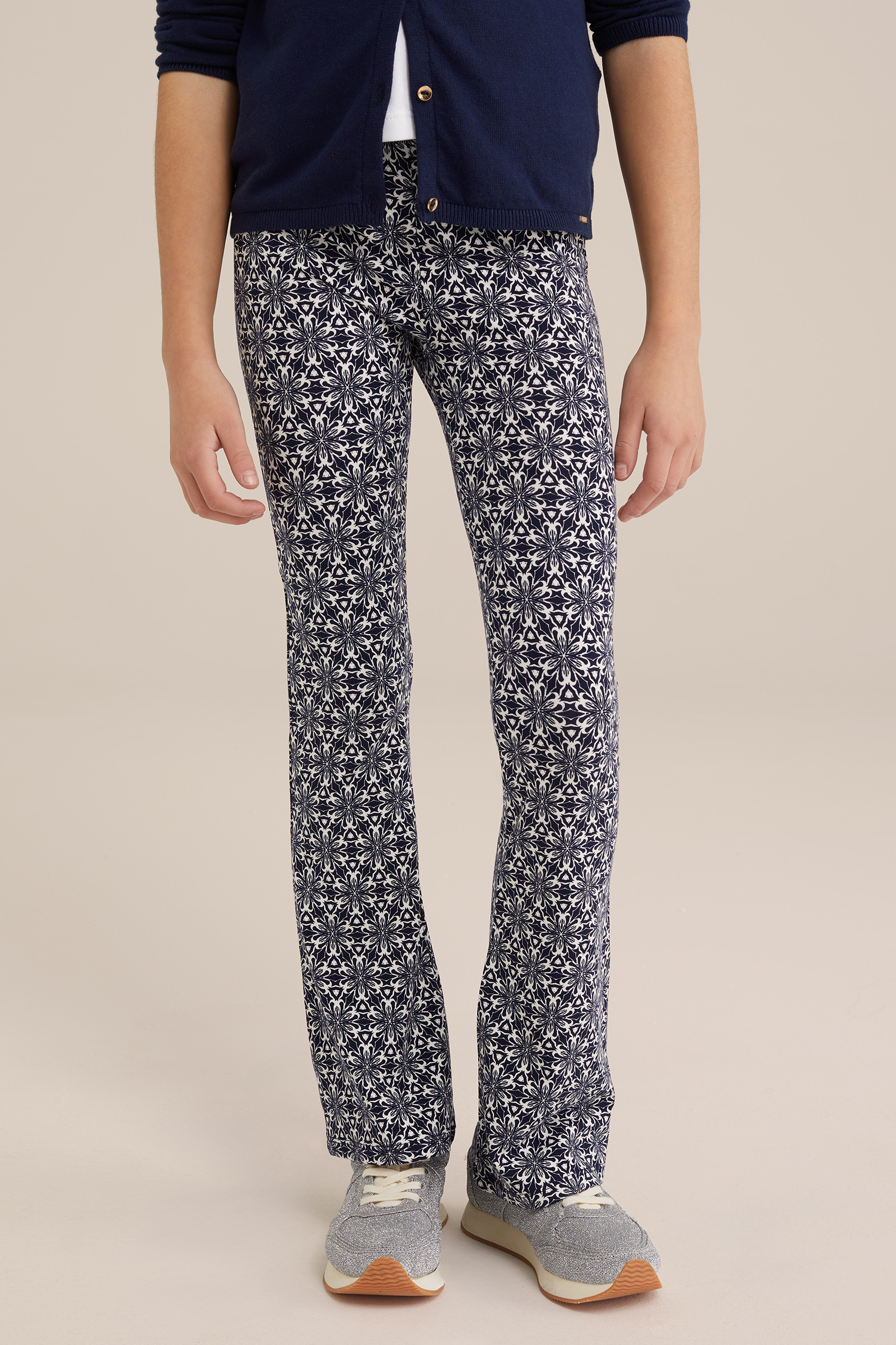 Meisjes flared legging met dessin WE Fashion Donkerblauw