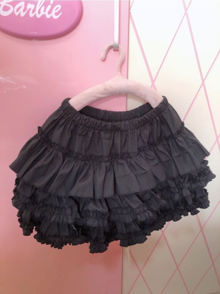 Miu B - Elastische taille, effen geplooide gelaagde skorts