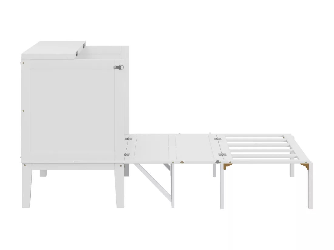 Lit escamotable 90x200 cm, avec sommier à lattes, lit pliant mural, dimension après pliage : 70x90cm, sans matelas, bois, blanc