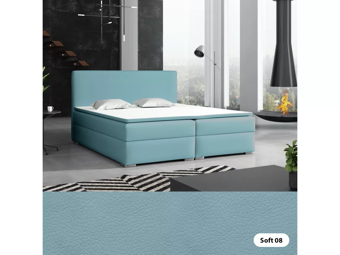 LIT BOXSPRING avec surmatelas Soler 160x200 cm, Soft 08 (Bleu pastel)