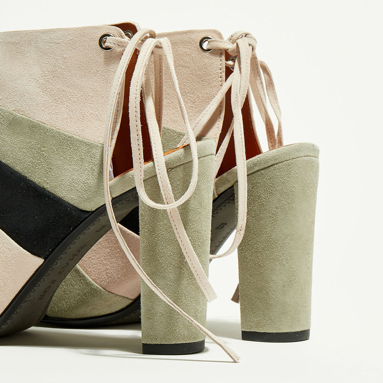 What For Sandales en Velours de Cuir Pacey vert pâle - Talon 10.5 cm