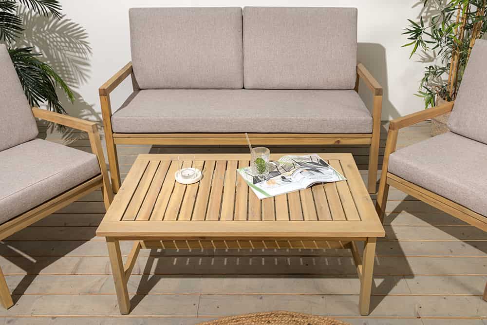 Outdoor Garten-Sitzgruppe BALI 110cm natur beige Akazie Massivholz wetterfest