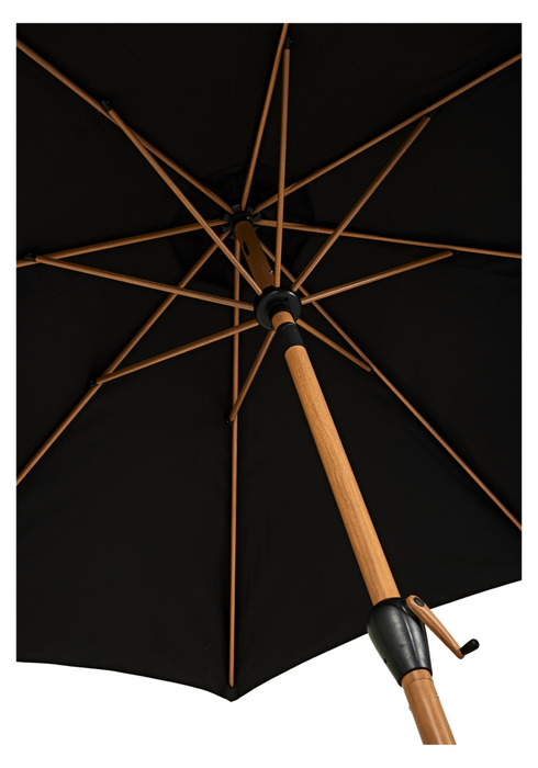 Markedsparasol Stockholm Ø300 cm sort/teak m/krank - Sunlife