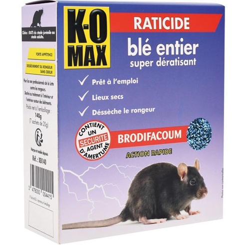 Appât céréales - raticide - blé entier - super dératissant - 140 g