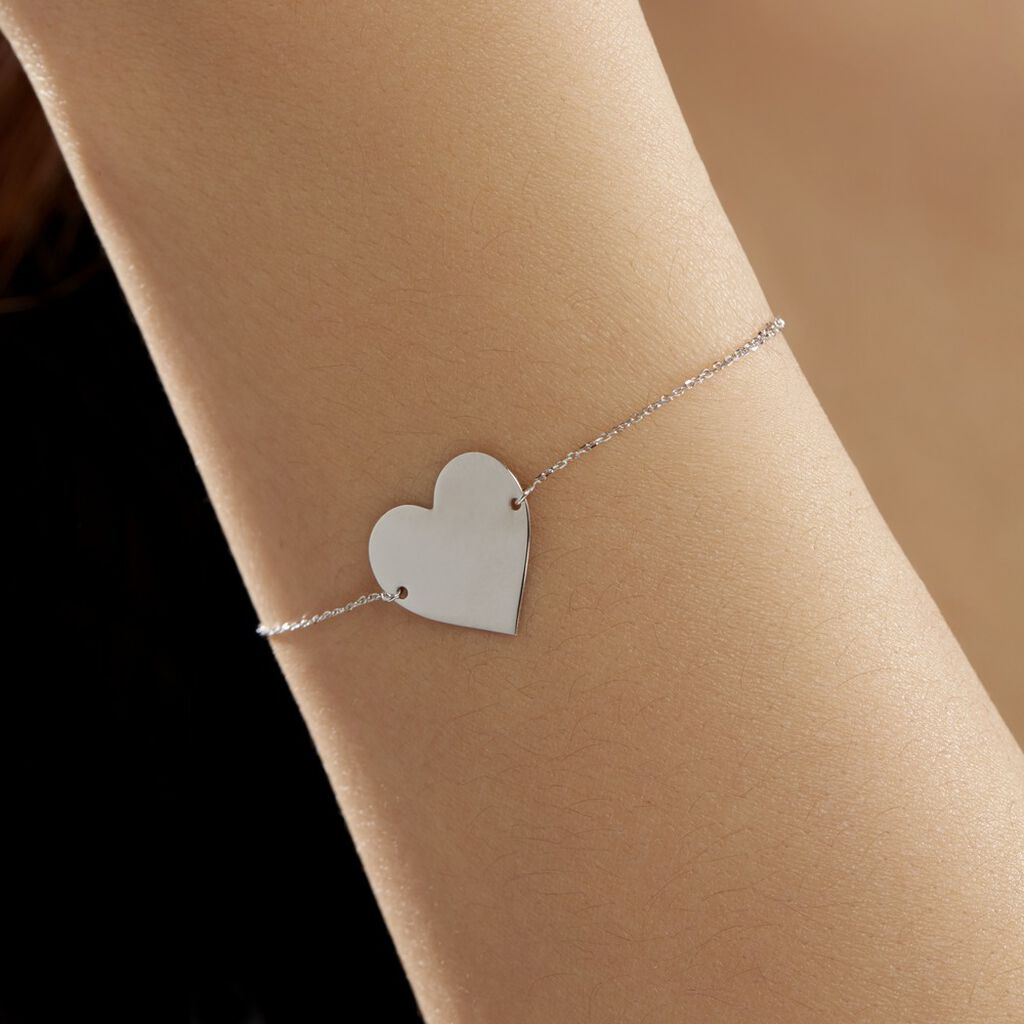 Bracelet Coeur Gravable Or Blanc