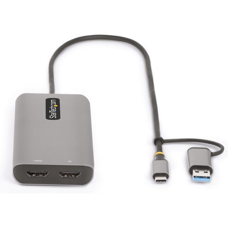 StarTech.com Adaptateur Multiport USB-C avec Dongle USB-C vers USB-A, Double HDMI (4K30Hz/1080p60Hz), 3x USB-A 5Gbps, Mini Station d'Accueil de Voyage, Dock/Station d'Accueil pour PC Portable, Câble de 40 cm