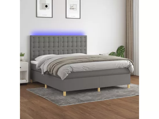 Sommier tapissier et matelas et LED Gris foncé 180x200 cm Tissu