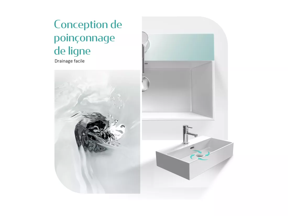 EMKE Vasque à Poser en céramique 41,5×36×13cm, Lavabo rectangulaire avec robinet trou prépercé, Lavabo à poser blanc brillant
