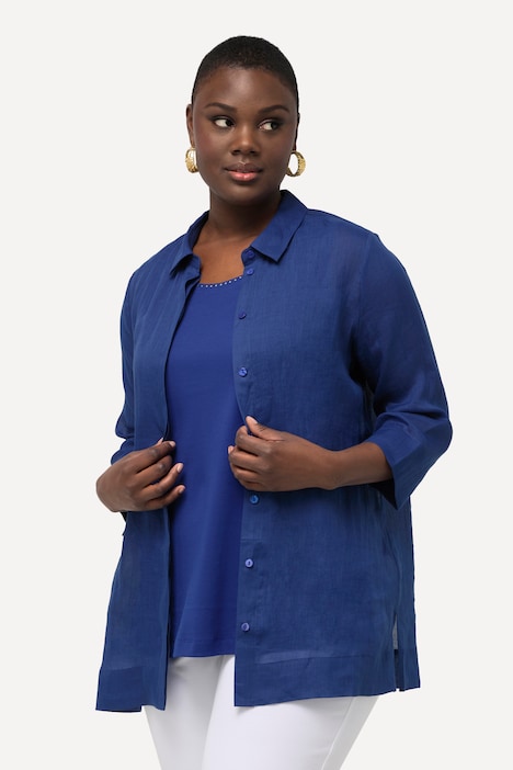 Ramie-Bluse, Hemdkragen, 3/4-Arm