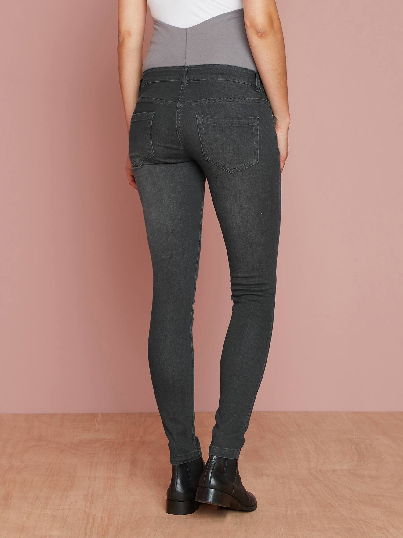 Calça jeans flare para gestante, comprimento da perna 85 cm, jeans natural