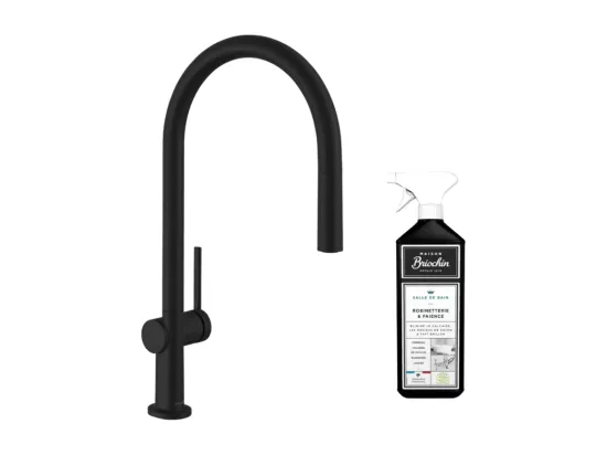 Robinet de cuisine avec douchette HANSGROHE Talis M54 210 noir mat + nettoyant Briochin