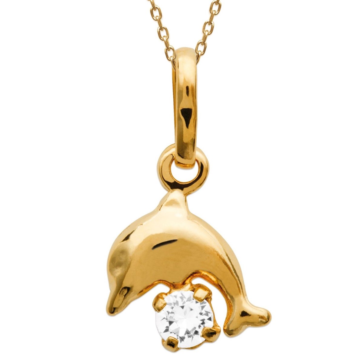 Collier petit dauphin cristal blanc Plaqué OR 750 3 microns