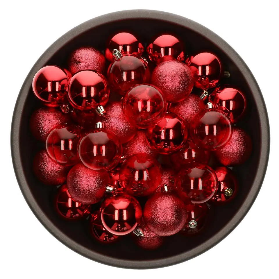 Decoris kunststof kerstballen - 25x stuks - 8 cm -rood