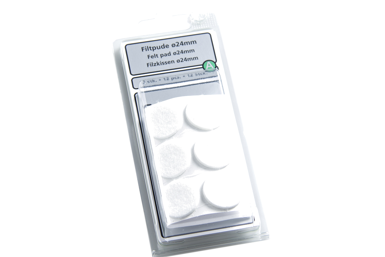 Filtpute rund Hvit. Ø24 mm. 12 stk