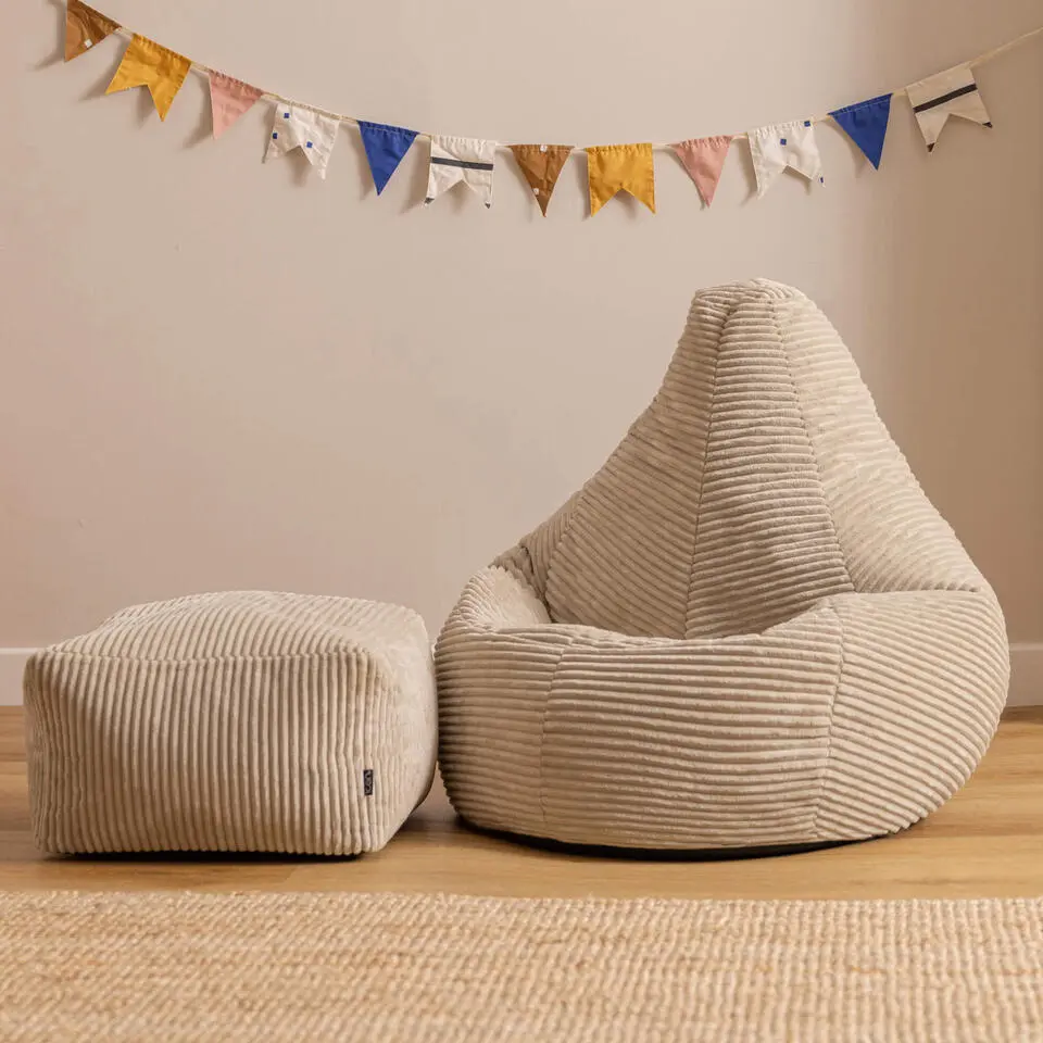 icon - Dalton Kinderzitzak Stoel met Poef - Ribfluweel - Beige