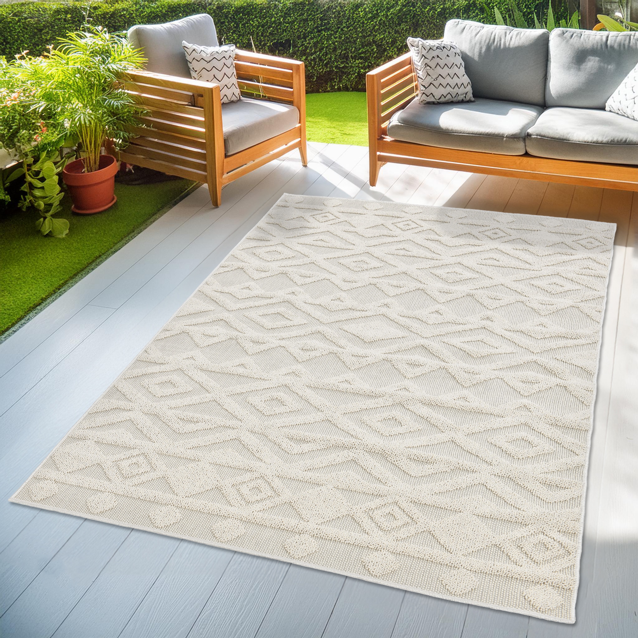 LeGer Home by Lena Gercke Teppich »Askja Outdoor« rechteckig 12 mm Höhe Hoch-Tief Effekt, Teppich im Boho Stil, Outdoor geeignet, Camping,