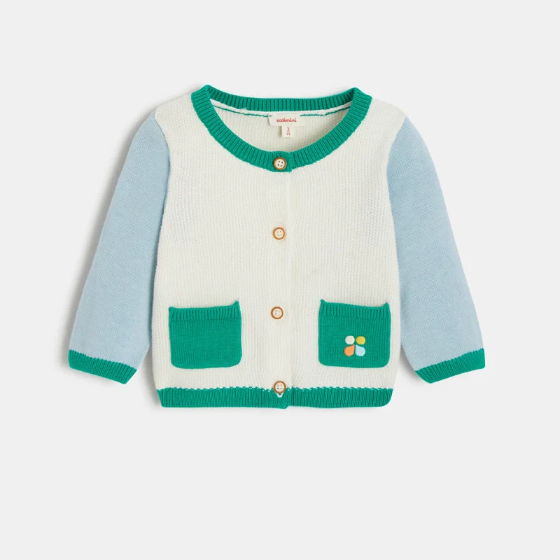 Cardigan bébé écru et vert Catimini Beige