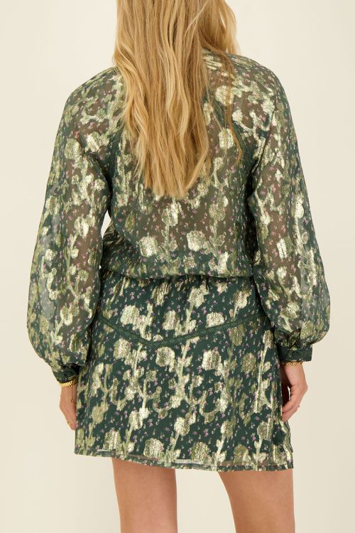 Groene jacquard blouse met goudkleurige print