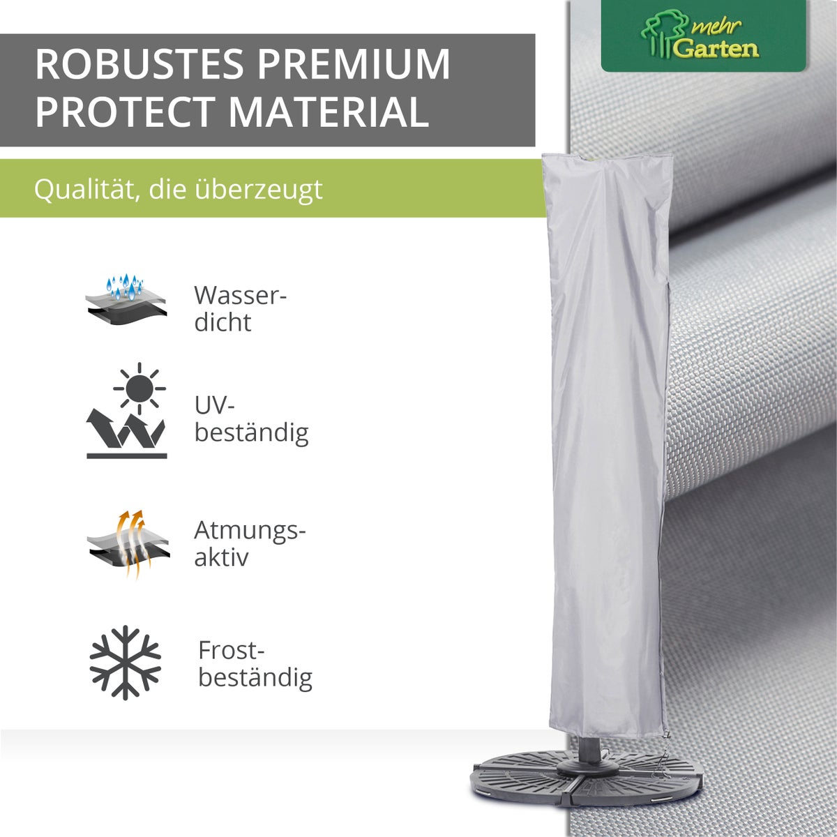More Garden - Premium PROTECT Cantilever Parasolhoes, Recht Frame, 275(H) x 66/60(B) cm | Ronde parasol tot Ø450 cm | Waterdichte, uv-bestendige, ademende stoffen hoes | Taupe/Lichtgrijs