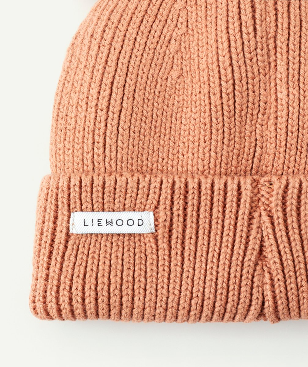 LIEWOODBONNET GINA EN TRICOT CÔTELÉ ET COTON BIO ROSE AVEC OREILLES D’OURS