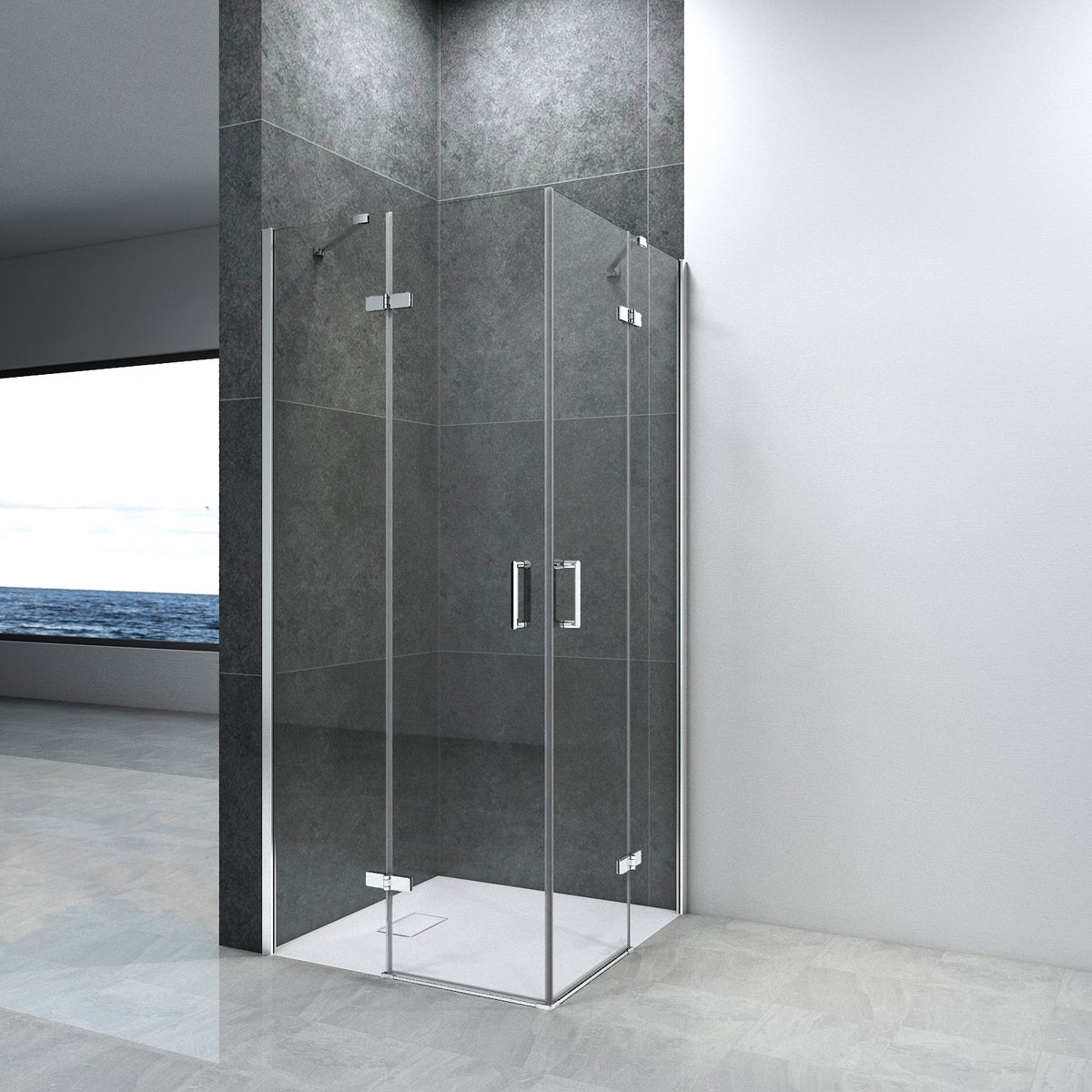 EMKE Hoekdouchecabine met 5 mm NANO-glas, 90x90cm, 195cm hoog