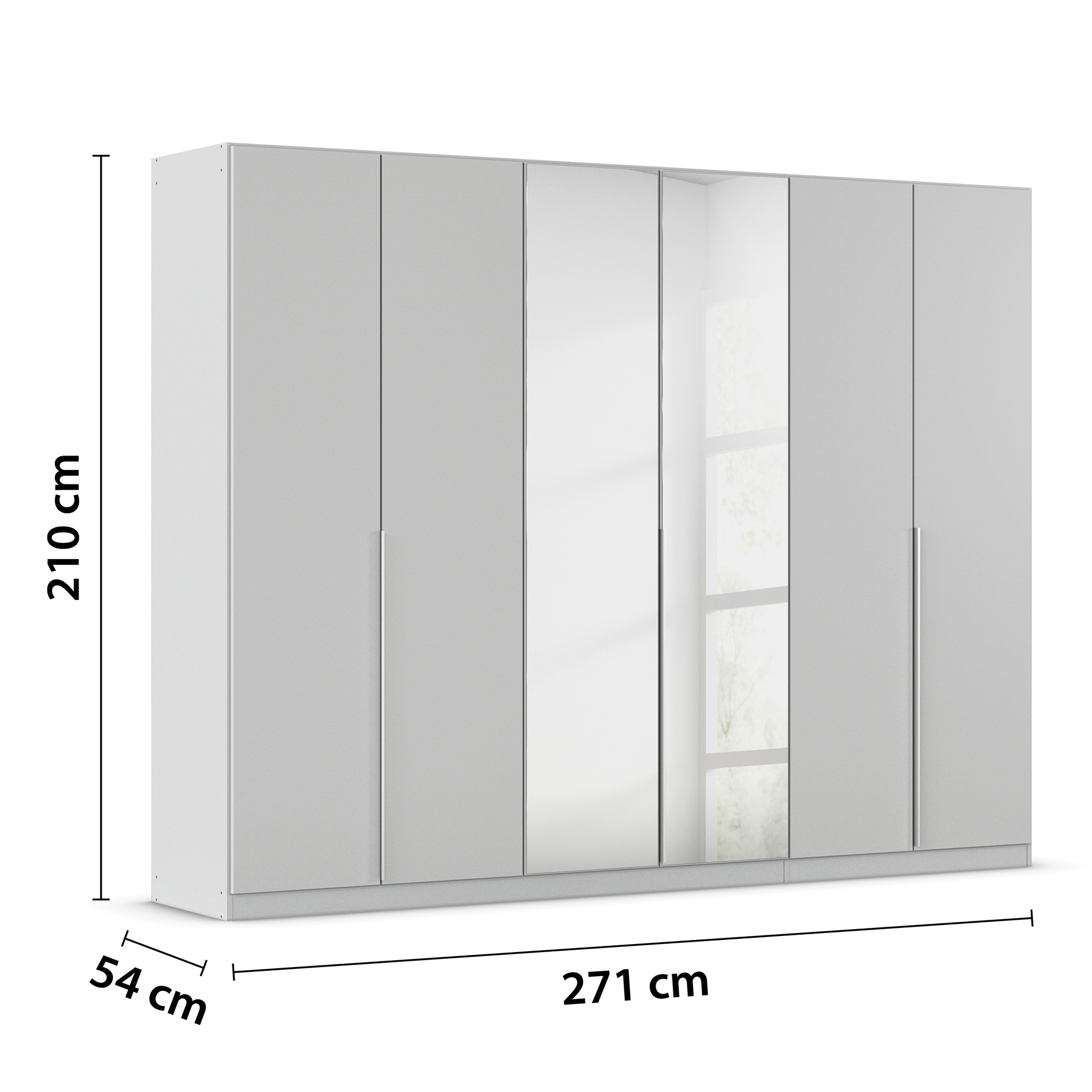 Drehtürenschrank - seidengrau - Kristallglasspiegel - 6-türig - 271x210 cm