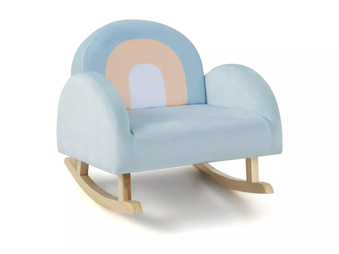 Fauteuil à Bascule Enfant en Peluche avec Dossier & Accoudoirs Confortable, Chaise à Bascule en Bois avec Joli Motif Arc-en-Ciel, Charge 50kg pour Garçon Fille de 0-5 Ans