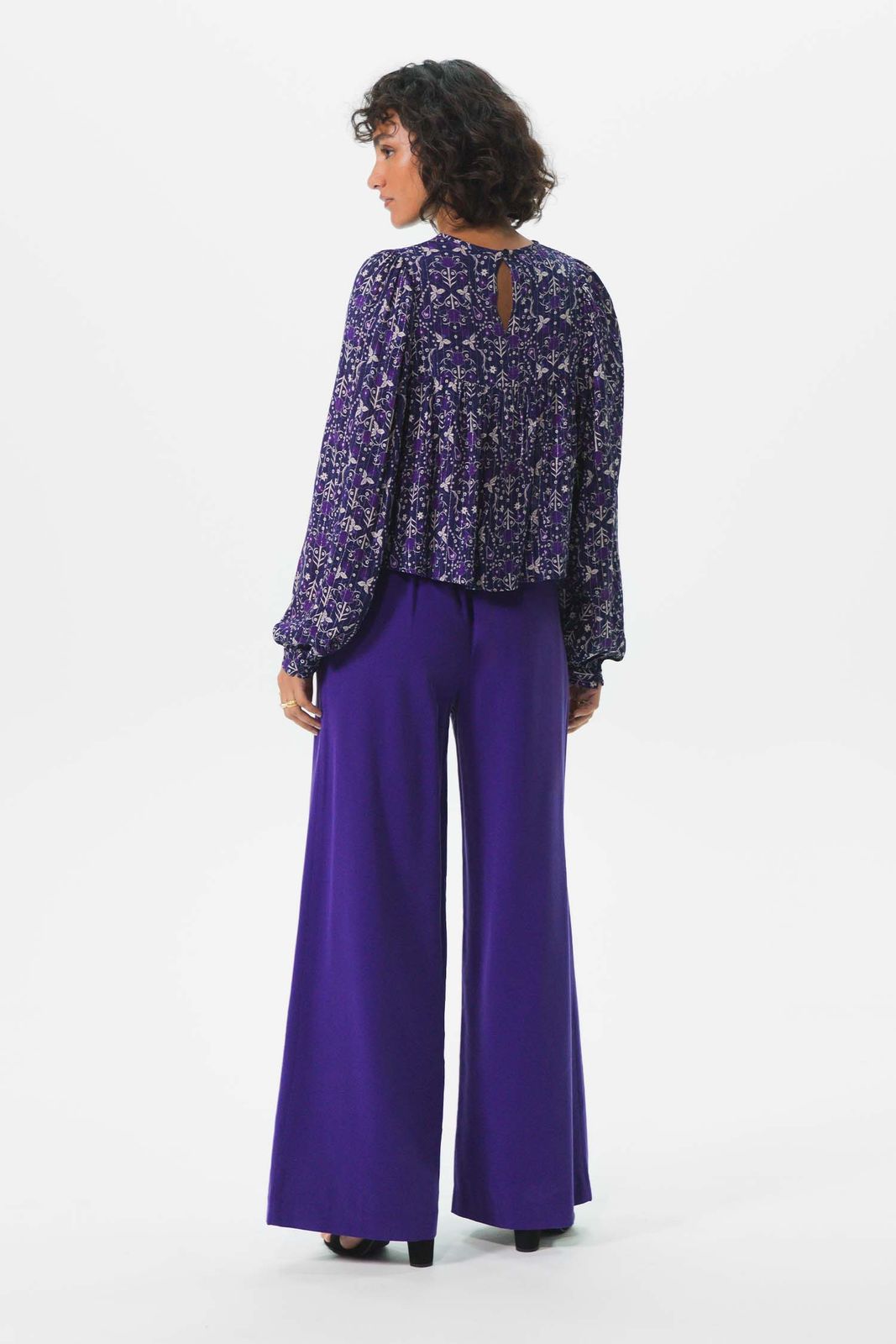 Donkerpaarse wide leg broek