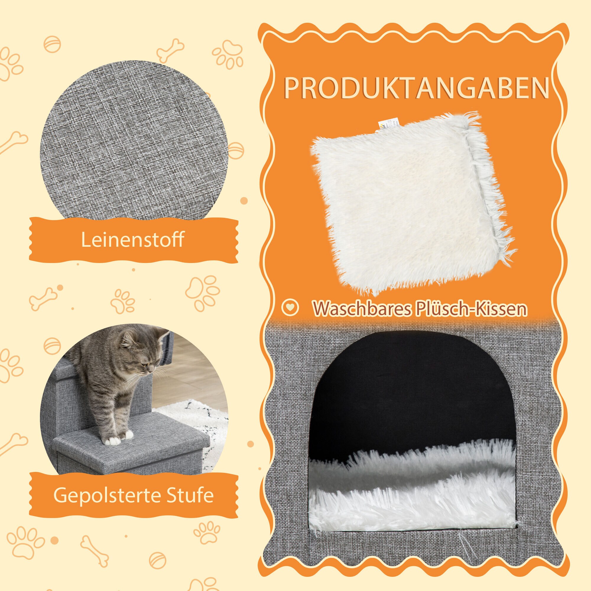 PawHut Hundetreppe mit einem Plüschkissen grau 73,5L x 33B x 40,5H cm