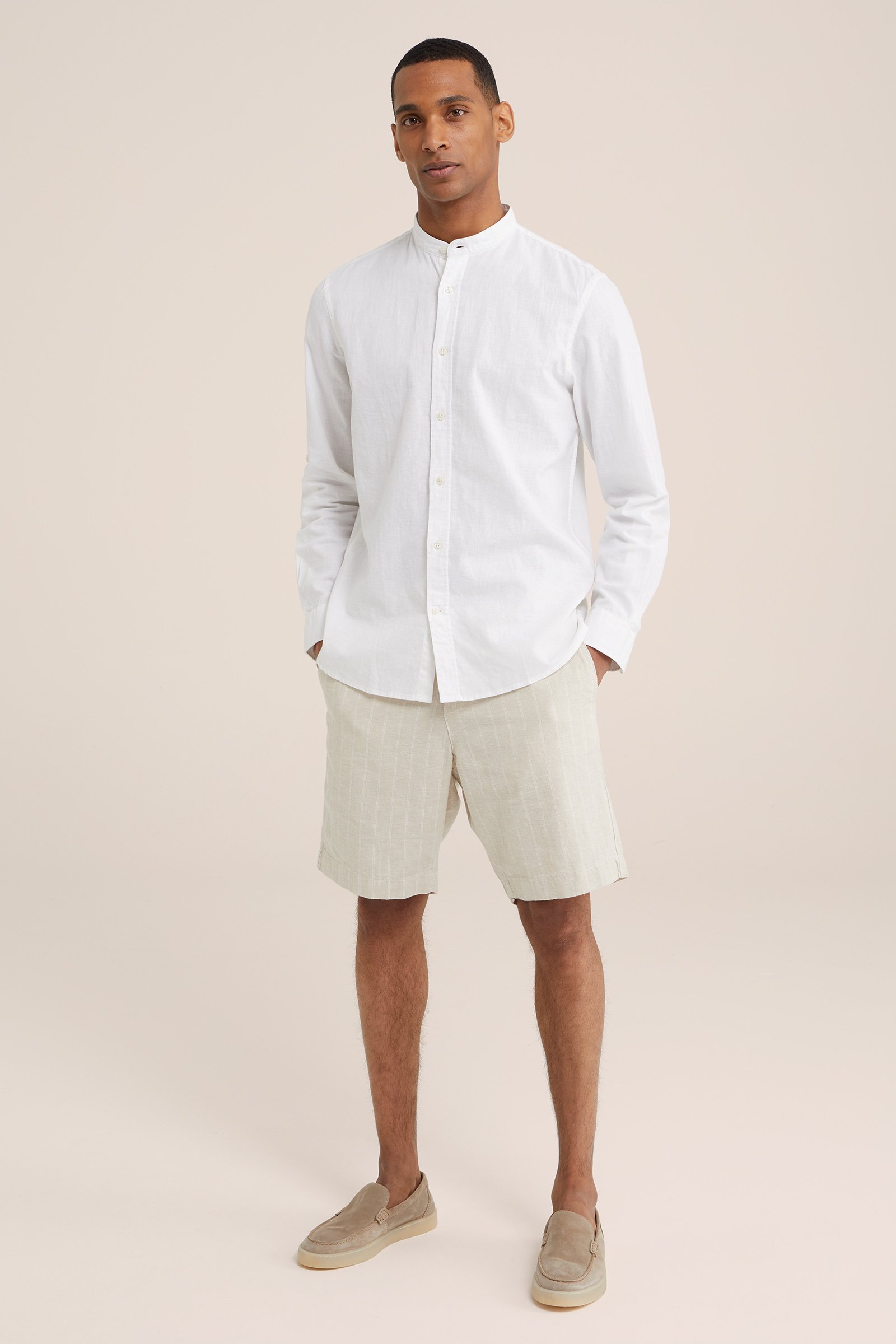 relaxed fit chinoshort van linnenmix WE Fashion Beige