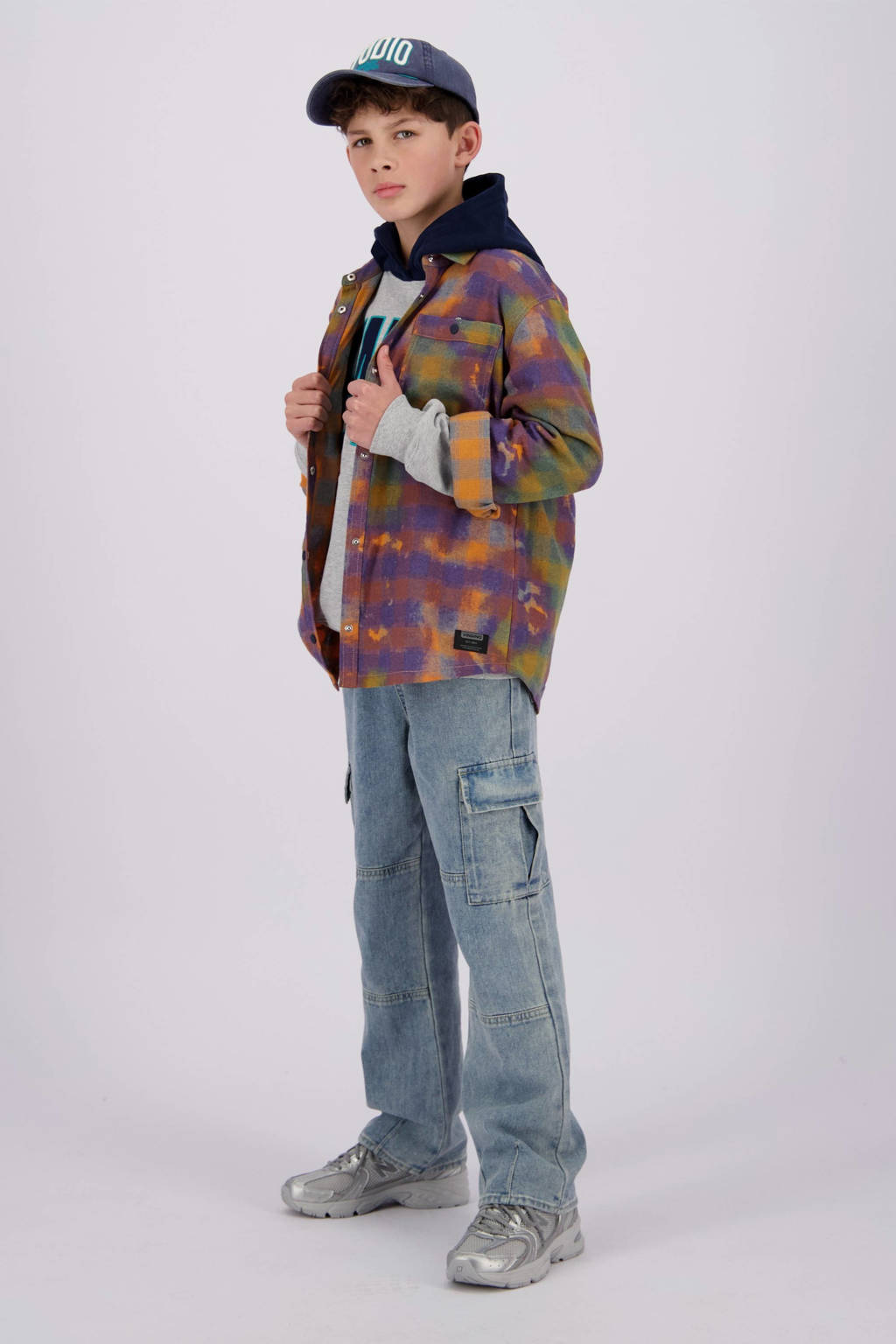 Vingino geruit overshirt Lauro donkerblauw/oranje