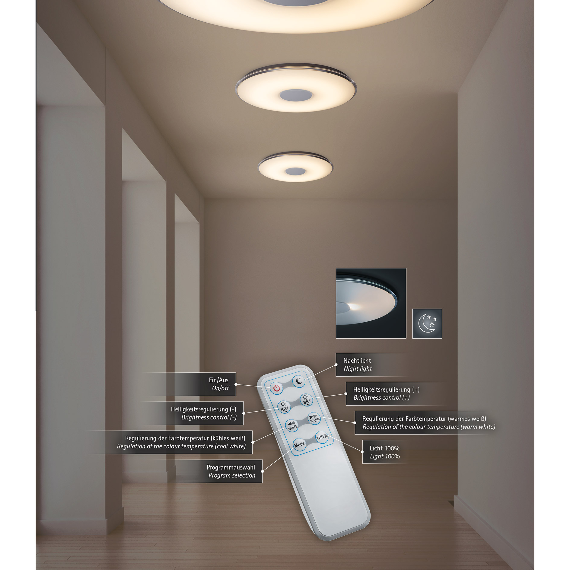 LED-Deckenleuchte - weiß - Farbwechsel - mit Fernbedienung - Ø 60 cm
